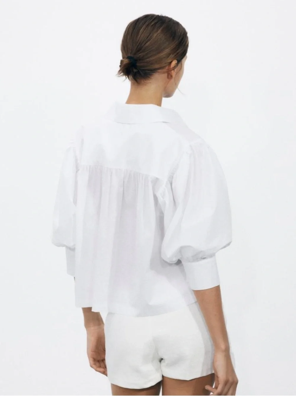 Zara NWT 2731/082 white Poplin Puff Sleeve Button-Up Shirt XS